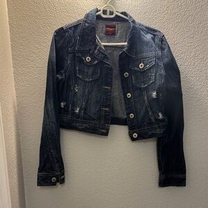 Highway Jeans Distressed Cropped Dark Blue Denim Jacket